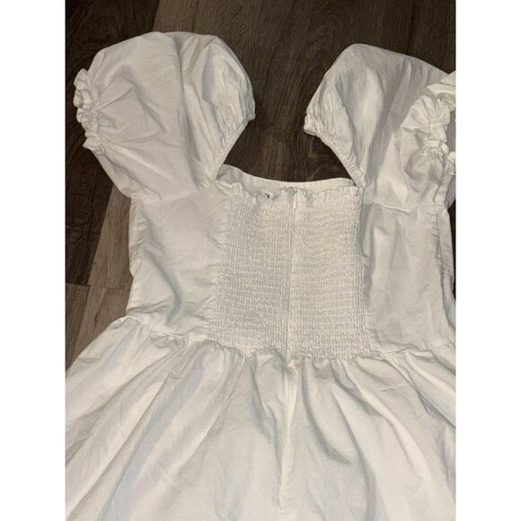 White Puff Sleeve Midi Dress With Shirred Bodice - Picture 10 of 14